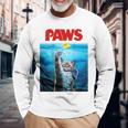 猫 ねこ 海 Paws アヒル 長袖Tシャツ 高齢者への贈り物