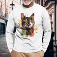 猫 抽象的 かわいい アート ポートレート 動物 恋人 グラフィック 猫 長袖Tシャツ 高齢者への贈り物