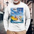 猫に乗って火を吐くサメレインボーレーザータコス 長袖tシャツ 長袖Tシャツ 高齢者への贈り物