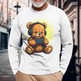 面白いゲームテディホールディングビデオゲームコントローラー。 長袖tシャツ 長袖Tシャツ 高齢者への贈り物