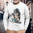 面白いスケートボード バーニーズマウンテンドッグ スケーター スケートグラフィック 長袖Tシャツ 高齢者への贈り物