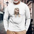 面白いペットフェレット ポケットの中のファニー フェレット 長袖Tシャツ 高齢者への贈り物