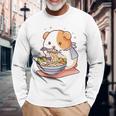面白いモルモット 箸でラーメンを食べる アニメ 長袖tシャツ 長袖Tシャツ 高齢者への贈り物