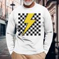 黄色の稲妻チェッカー審美的レーシング 長袖tシャツ 長袖Tシャツ 高齢者への贈り物