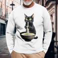 黒猫 ラーメン 麺 和食 長袖Tシャツ 高齢者への贈り物