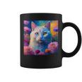 「お花畑のルディ猫」 油絵風ファンタジーアート 綺麗 かわいい オッドアイ リアル コーヒーマグ