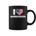 アメリカ国旗とハートのアイ・ラブ・ハンバーガー コーヒーマグ