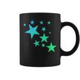 カラフルなグリーンブルーの星、星柄デザイン。 コーヒーマグ