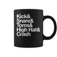 キック&スネア&トムズ&ハイハット&クラッシュドラムセットテキスト コーヒーマグ