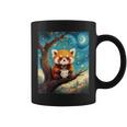 愛らしいレッサーパンダとティーカップの星月夜イラスト コーヒーマグ
