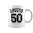 【バックプリント・背中側】Around 50 アラフィフ（五十歳 50才）ユニフォーム風 50代 誕生日プレゼント 面白 コーヒーマグ