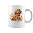 クリーム色の花のダックスフント 愛らしいミニドキシー犬 コーヒーマグ