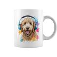 ゴールデンドゥードル、ヘッドフォン、犬、動物プリント コーヒーマグ