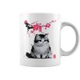 日本の墨絵マンチキン猫 桜 桜アート コーヒーマグ
