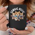 Corgis Rock かわいいコーギー犬トリオ ロックアウト ギターを弾く コーヒーマグ 面白い贈り物