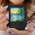 トロピカルビーチ 太陽 オーシャン ヤシの木 ゴッホスタイル アートデザイン コーヒーマグ 面白い贈り物