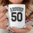 【バックプリント・背中側】Around 50 アラフィフ（五十歳 50才）ユニフォーム風 50代 誕生日プレゼント 面白 コーヒーマグ 面白い贈り物