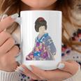 青い着物を着た美しい芸者 日本画 鳥居 言人 帯 美人画 新版画 日本画 長袖tシャツ コーヒーマグ 面白い贈り物