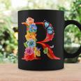 イニシャル R アルファベット バタフライ ローズ 花 水彩 モノグラム コーヒーマグ ギフトのアイデア