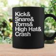 キック&スネア&トムズ&ハイハット&クラッシュドラムセットテキスト コーヒーマグ ギフトのアイデア
