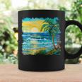 トロピカルビーチ 太陽 オーシャン ヤシの木 ゴッホスタイル アートデザイン コーヒーマグ ギフトのアイデア