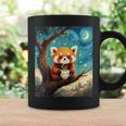 愛らしいレッサーパンダとティーカップの星月夜イラスト コーヒーマグ ギフトのアイデア