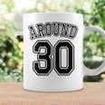 【バックプリント・背中側】Around 30 アラサー（三十歳 30才）ユニフォーム風 30代 誕生日プレゼント 面白 コーヒーマグ ギフトのアイデア