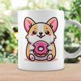 かわいいコーギーのドーナツを持つ漫画の犬愛好家アートキッズ。 コーヒーマグ ギフトのアイデア