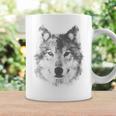 オオカミの顔 青い目 美的スマッジアートスタイル 野生動物 コーヒーマグ ギフトのアイデア