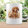 クリーム色の花のダックスフント 愛らしいミニドキシー犬 コーヒーマグ ギフトのアイデア