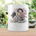日本 浮世絵 観音菩薩 竜 桜 波 バックプリント コーヒーマグ ギフトのアイデア