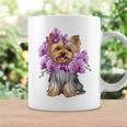 花を持つヨークシャー テリア 長袖tシャツ コーヒーマグ ギフトのアイデア