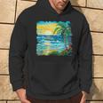 トロピカルビーチ 太陽 オーシャン ヤシの木 ゴッホスタイル アートデザイン パーカー ライフスタイル
