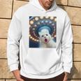 Ufo エイリアンフライングソーサー付き面白い白猫愛好家セルフィー 長袖tシャツ パーカー ライフスタイル