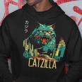 Catzilla ビンテージ 面白い かわいい 猫 アート パーカー 面白い贈り物