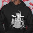 キュートで面白い猫のドラマー ドラムを弾くパンク ロックスター グラフィック パーカー 面白い贈り物