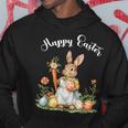 ハッピーイースターバニーニンジンイースターエッグ イースターラビットアートワーク パーカー 面白い贈り物