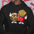 ハンバーガーフライドポテトファーストフード愛好家アート 面白いユーモアコンボプリント パーカー 面白い贈り物