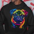 パグ犬 カラフルカラー ポップアート レインボー カーリン キュート パグ パーカー 面白い贈り物