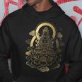 蓮の雲に座っている穏やかな仏陀 スピリチュアルマインドフルネス パーカー 面白い贈り物