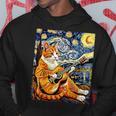 面白いレトロなデザインの猫がギターを弾く 星月夜 パーカー 面白い贈り物