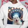 Ufo エイリアンフライングソーサー付き面白い白猫愛好家セルフィー 長袖tシャツ パーカー 面白い贈り物