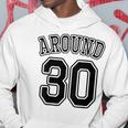 【バックプリント・背中側】Around 30 アラサー（三十歳 30才）ユニフォーム風 30代 誕生日プレゼント 面白 パーカー 面白い贈り物