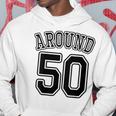 【バックプリント・背中側】Around 50 アラフィフ（五十歳 50才）ユニフォーム風 50代 誕生日プレゼント 面白 パーカー 面白い贈り物