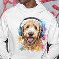 ゴールデンドゥードル、ヘッドフォン、犬、動物プリント パーカー 面白い贈り物