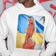 セクシーガールグラフィックtシャツ 「モダンピンナップガール&ウクライナ国旗2」 長袖tシャツ パーカー 面白い贈り物