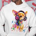 チワワの恋人 ポップアート ヘッドフォンを着て おもしろい チワワ 長袖tシャツ パーカー 面白い贈り物