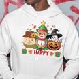 ハッピー、感謝祭、ハロウィン、メリークリスマス。 長袖tシャツ パーカー 面白い贈り物