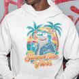 夏休み サメ ビーチ トロピカル サンセット ヤシの木 長袖tシャツ パーカー 面白い贈り物