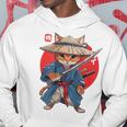 日本の侍 猫戦士 浮世侍 バックプリント パーカー 面白い贈り物